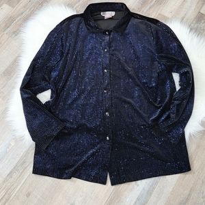 Vintage Victoria Morgan Jerrell Ltd Sparkly Navy Velour Button Top Size XL